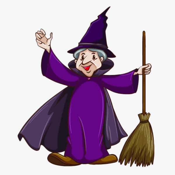 卡通拿着魔法扫帚的老女巫免抠
