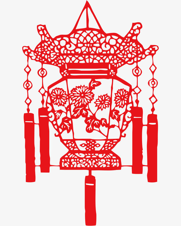 红色春节灯笼剪纸免抠