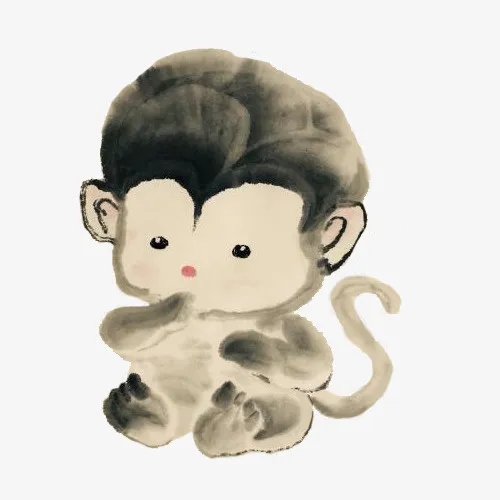中国风水墨卡通猴子免抠