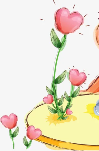 手绘漫画粉红色爱心植物免抠