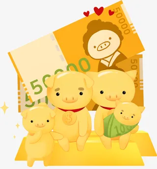 C4D可爱金色猪年纸币新年装饰免抠