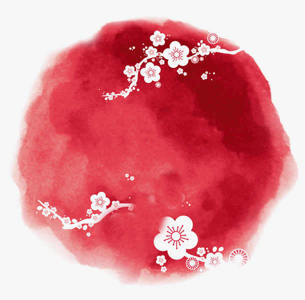 红色水墨梅花效果元素免抠
