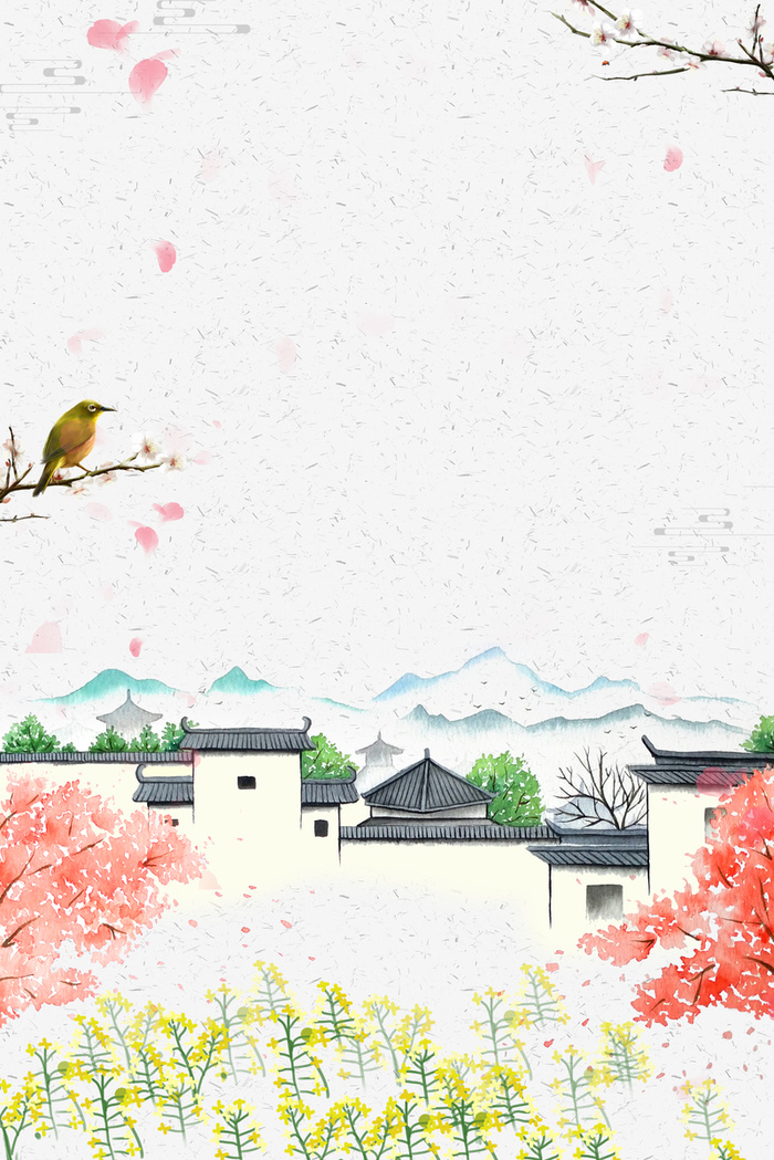 水墨花鸟元素背景图高清