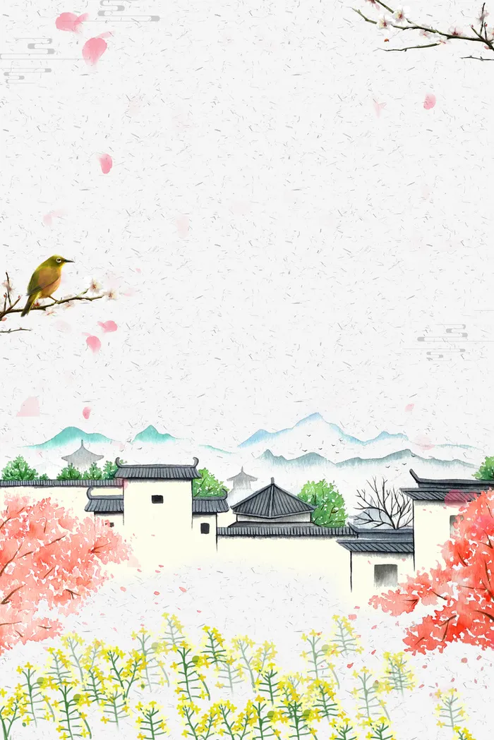 水墨花鸟元素背景图高清