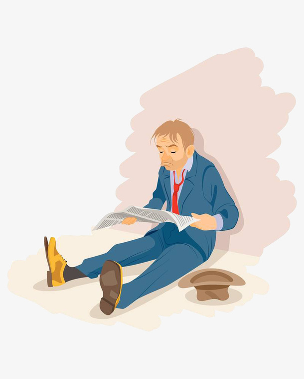矢量插图坐在街头贫穷的失业者免抠