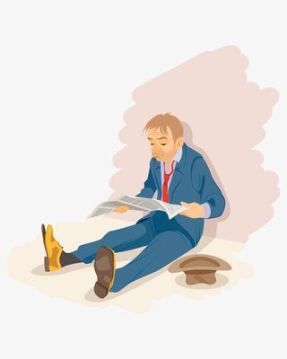 矢量插图坐在街头贫穷的失业者免抠