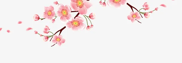 卡通粉色桃花树枝免抠