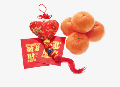 橘子红包和心形挂件免抠