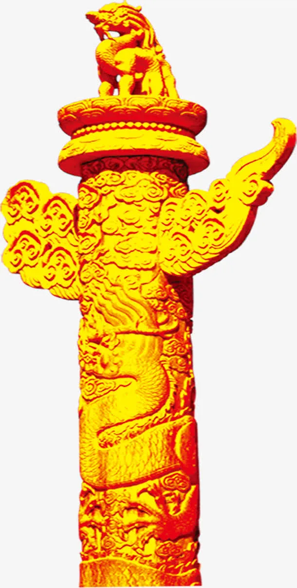 金色中国风狮子建筑免抠