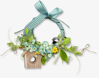 花叶圆环彩带鸟窝免抠