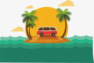 创意沙滩海边日落免抠