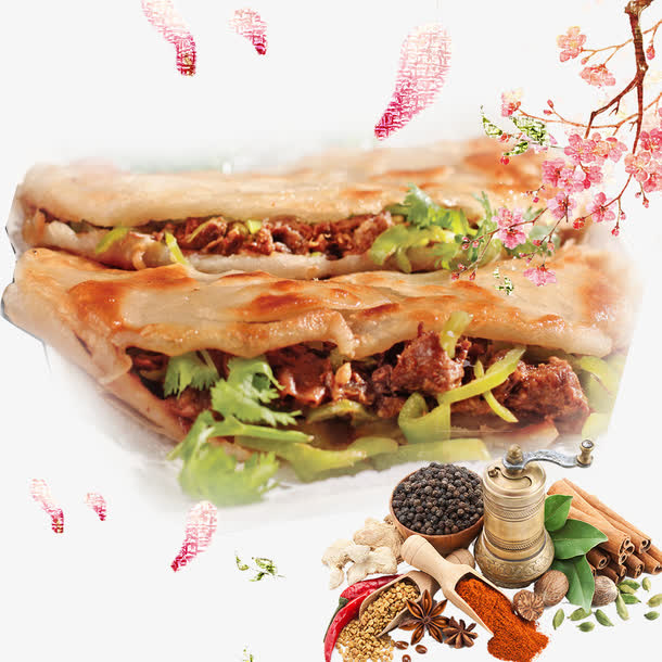 金黄酥皮肉夹馍平面装饰免抠