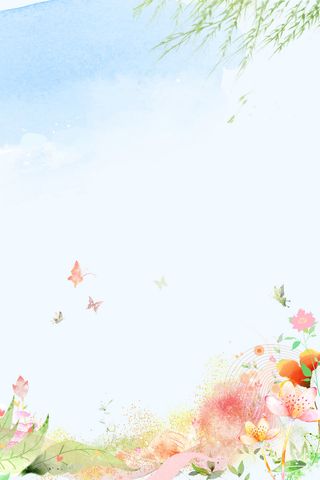 蓝色手绘清新春天来了花卉春天背景高清