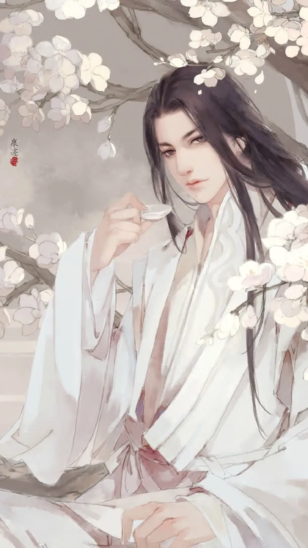 白色古风花朵男子免抠