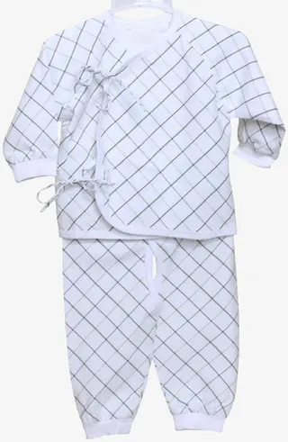菲捻婴儿分体爬服长袖格子内衣免抠