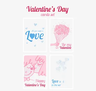 4款彩绘情人卡片矢量素材免抠