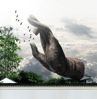 房地产海报元素兰花指石像免抠