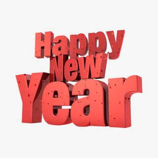 卡通立体红色新年快乐英文字免抠