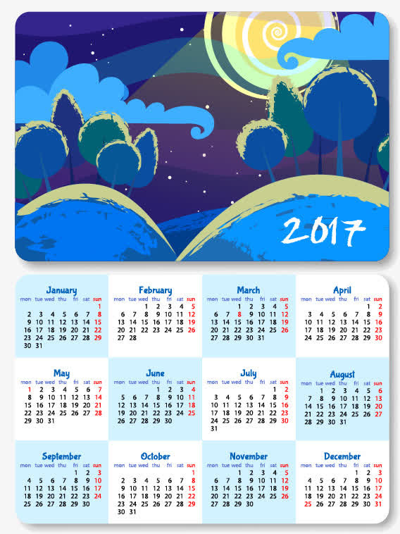矢量2017年日历模板素材免抠