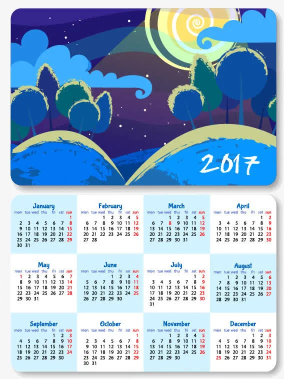 矢量2017年日历模板素材免抠