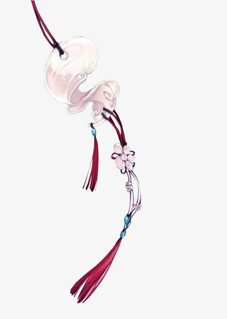 白色手绘玉佩吊坠免抠