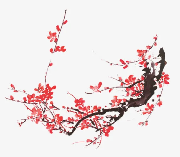 中秋节手绘红梅树枝免抠