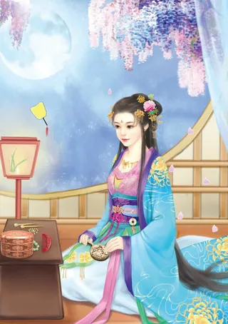 古风优雅美女手绘免抠