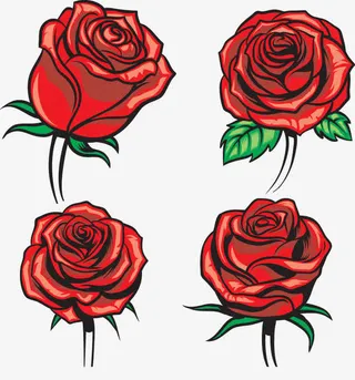 红色手绘玫瑰花免抠