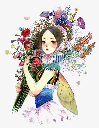 水彩女孩免抠