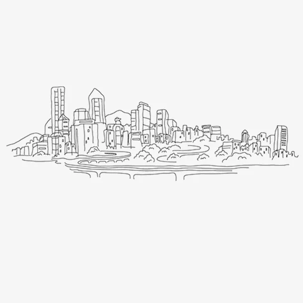 手绘黑白城市速写免抠