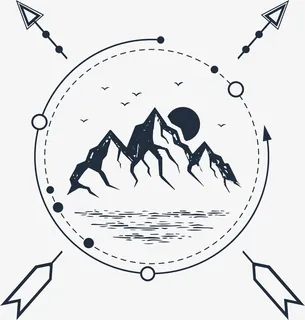 雪山黑白花臂图案免抠图标元素