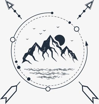 雪山黑白花臂图案免抠图标元素