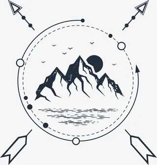 雪山黑白花臂图案免抠图标元素