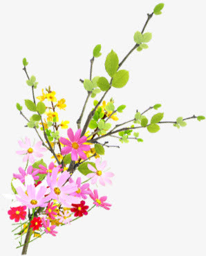 春天漂浮花瓣花束免抠