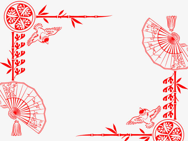 红色中国风剪纸纹路背景图免抠