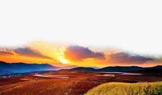 夕阳下的农田免抠