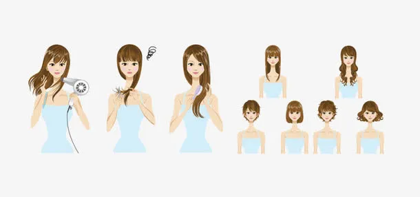 女子吹头发免抠