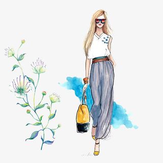 时尚金发女性模特走秀图案素材免抠