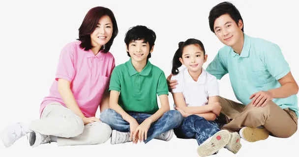 夏日全家福人物四口免抠