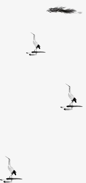 创意合成水墨效果仙鹤云朵免抠