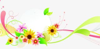 手绘彩色花朵绿叶展架免抠