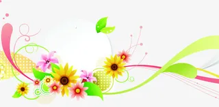 手绘彩色花朵绿叶展架免抠