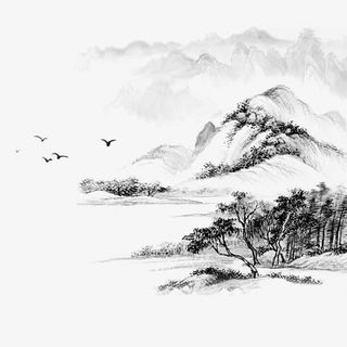 清明节水墨风山水背景元素免抠手绘/卡通手绘元素