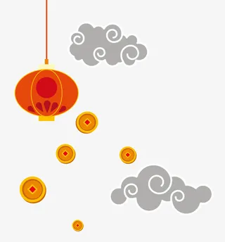 大红灯笼和祥云简图免抠