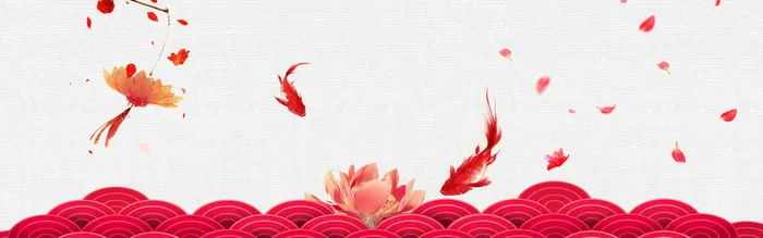 古风鲤鱼漂浮红色花瓣Banner高清