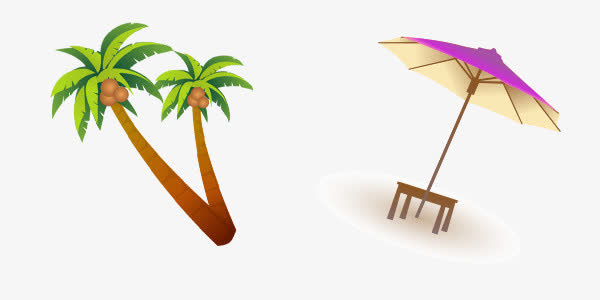 缤纷遮阳伞椰树免抠