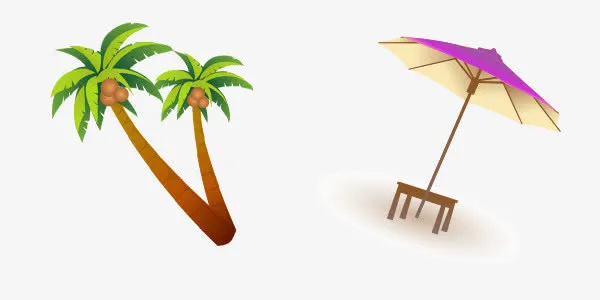 缤纷遮阳伞椰树免抠