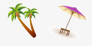 缤纷遮阳伞椰树免抠