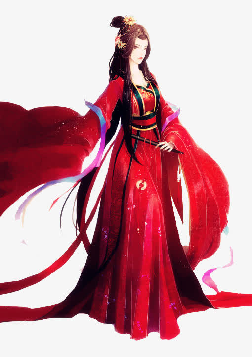 古装红衣拿萧女免抠