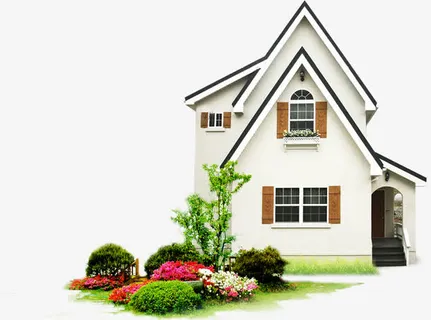 春天白色简约建筑植物免抠